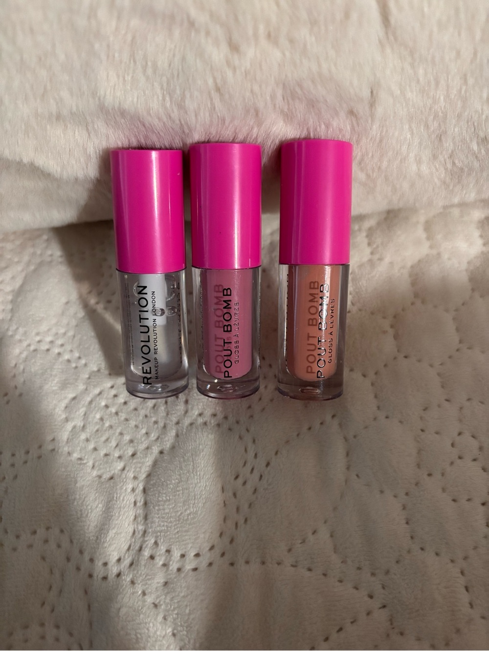 Revolution Lipgloss Trio - Pink, Peach and clear Shades